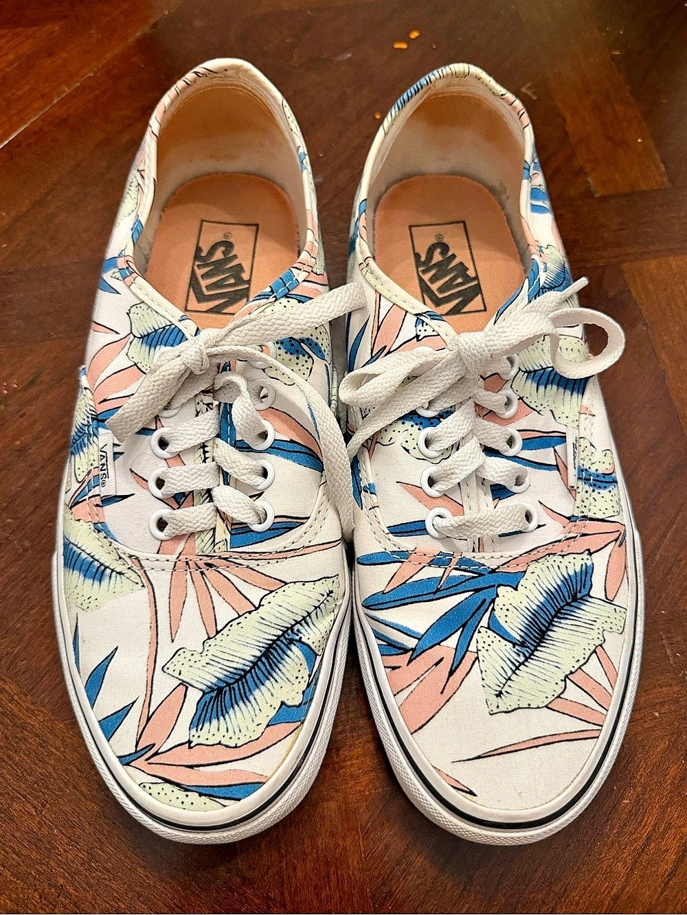 Vans Authentic Tropical Leaves Floral Sneakers White & Blue US 9.5